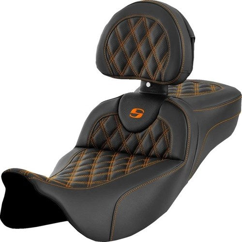 Saddlemen RoadSofa LS Ext. Reach Seat With Backrest Orange Stitch #284796