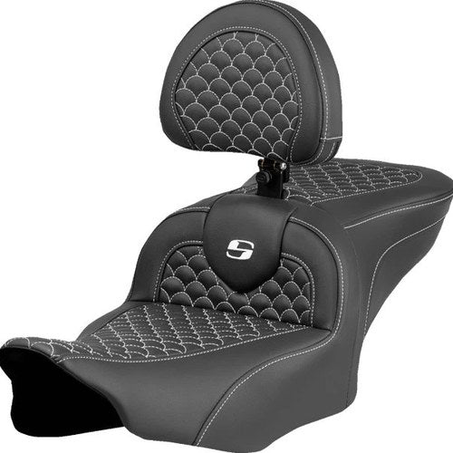 Saddlemen RoadSofa DS Seat with Driver Backrest White Stitch #823-07-208B6