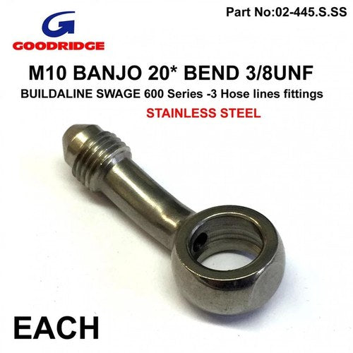 M10 Banjo 20* Bend 3/8UNF GR, B593-03C Swage 600 Series -3, Goodridge, S/STEEL