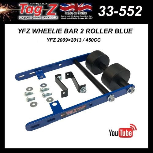 Yamaha YFZ450R 09-13 ATV Wheelie Bar 2 Roller Blue, Wheelie Saver 34x22x7cm