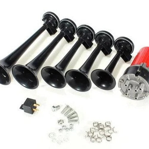 5 Trumpet Music Air Horn 12V 125dB, Universal Car Truck Bike Air Compressor