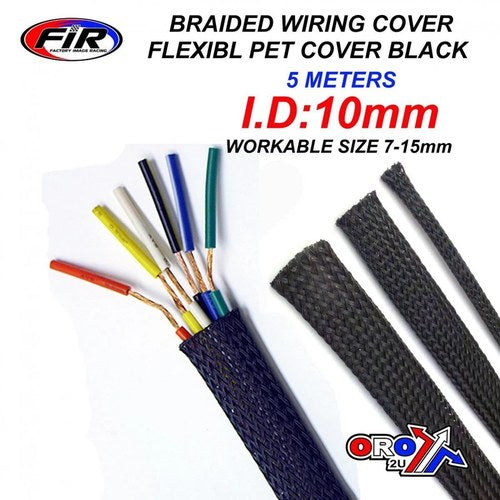 Flexible Braided Sleeving 5MTR, Workable Size 7-15mm, Black