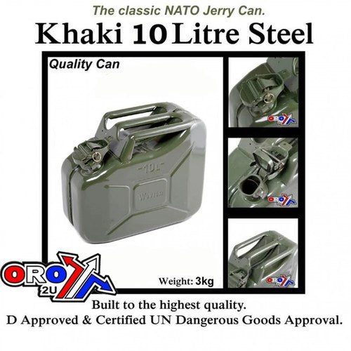 Khaki 10 Litre Steel Jerry Can, Steel