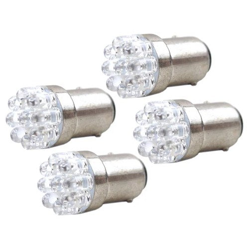 LED Indicator Bulb 12V White BA15S 9-LEDS, Pack OF 4