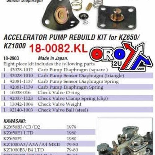 Accelerator Pump Rebuild Kit, K&L 18-2903 KZ650/KZ1000