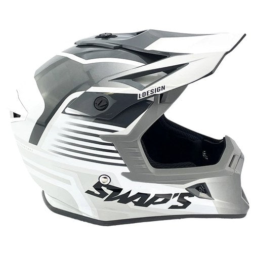 Swaps Motocross Helmet S818 - Shiny Grey White - Size M 57cm - 58cm