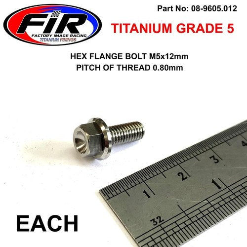 Titanium GR5 Bolt M5 x 12mm Each, Flange OD: 9.90mm / Hex Size: 7mm, /