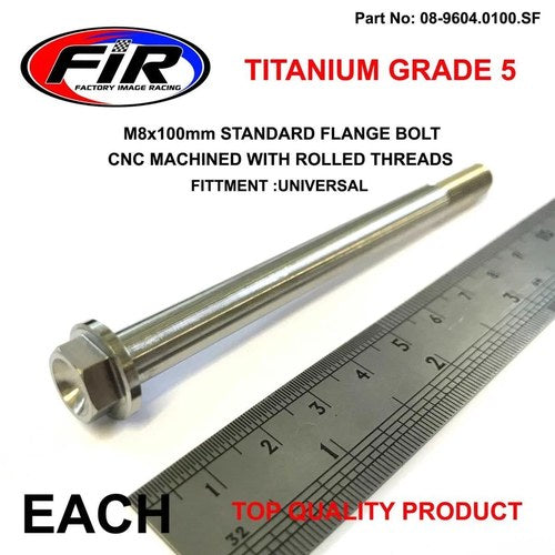 Titanium GR5 Bolt M8 x 100mm Each, Flange OD: 14mm / Hex Size: 10mm, /