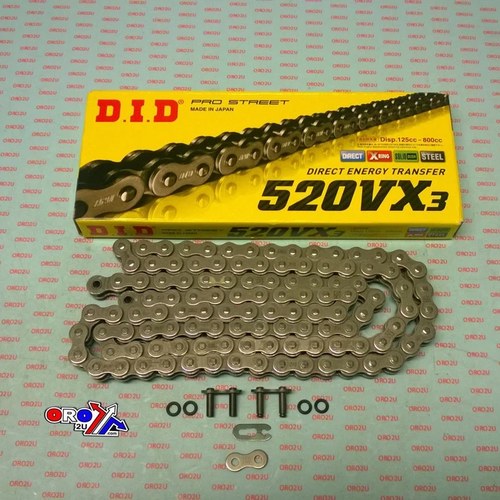 Did Chain 520VX3 X-RING 114L, DID520VX114, Black Chain Links