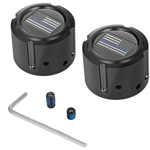 Figurati Designs Front Axle Nut Covers US Flag Blue Line Black #FD71-FAC-BK