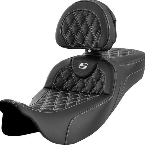 Saddlemen RoadSofa LS Ext. Reach Seat With Backrest White Stitch #284795