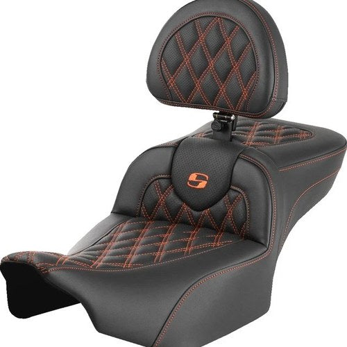 Saddlemen RoadSofa LS Ext. Reach Seat With Backrest Orange Stitch #284959