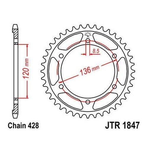JT Steel Rear Sprocket 428 48T fits Yamaha XT250 2008-2015