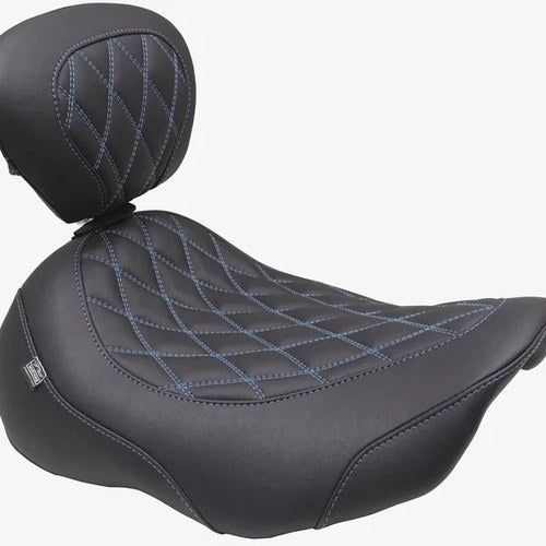 Mustang Wide Tripper Solo Seat With Backrest Diamond Sky Blue Stitch #89503SB