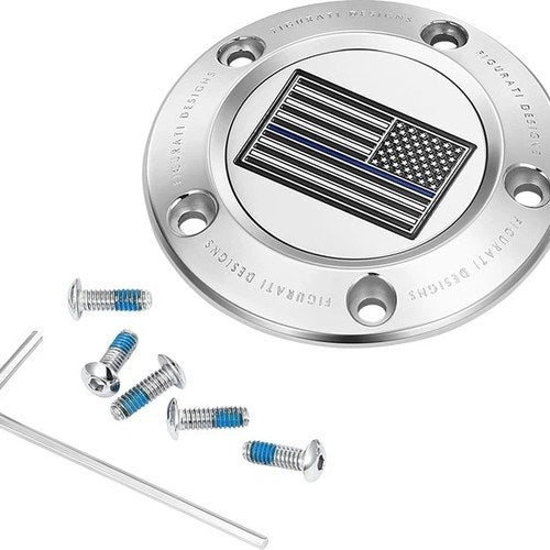 Figurati Designs 5-Hole Timing Cover US Flag Blue Line Polished #FD70-TC-5H-SS