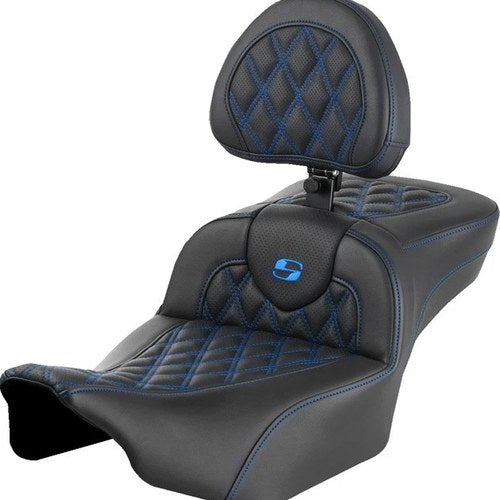 Saddlemen RoadSofa LS Ext. Reach Seat With Backrest Blue Stitch #285001