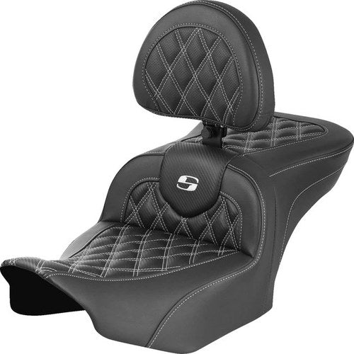Saddlemen RoadSofa LS/CF Seat With Backrest White Stitch #284983 Harley Davidson
