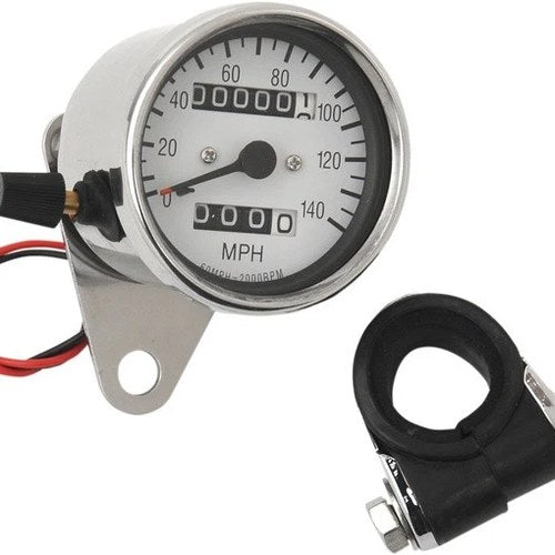 DS 2.4" Mini Mechanical Speedometer w/Trip 2:1 Chrome w/White Face