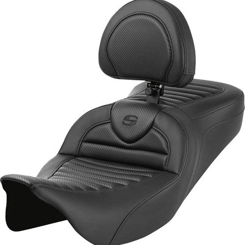 Saddlemen RoadSofa CF Tuck-N-Roll Seat With Backrest #285049 Harley Davidson