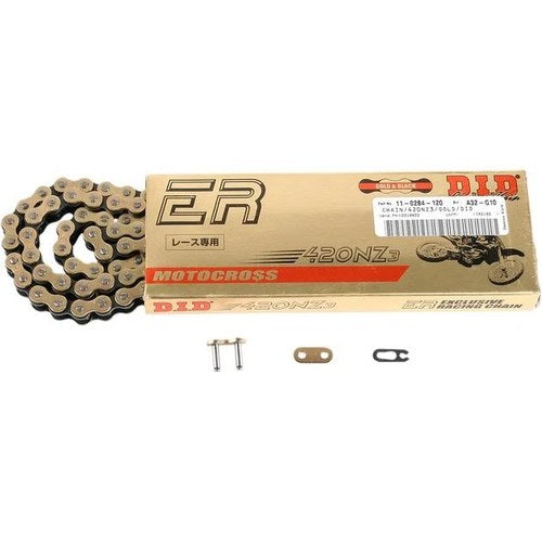 D.I.D 420 NZ3 Series Non-Sealed Chain 132 Links Gold with Clip Master Link