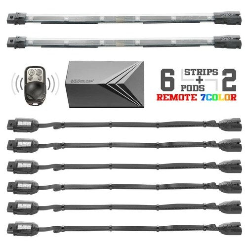 XK Glow Multi-Color Motorcycle LED Accent Light Kit with Remote Key Fob 8-Piece