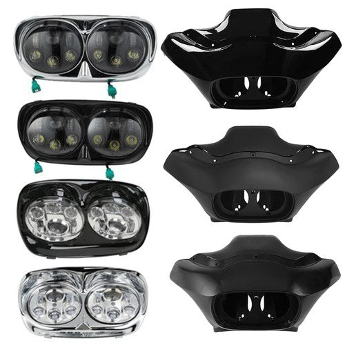 Inner Outer Front Fairing/LED Dual Headlights Fit For Harley Road Glide 98-13