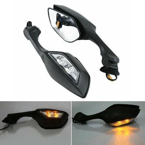 Black Rear View Mirrors Turn Signals Fit For Kawasaki Ninja ZX10R ZX-10R 16-25