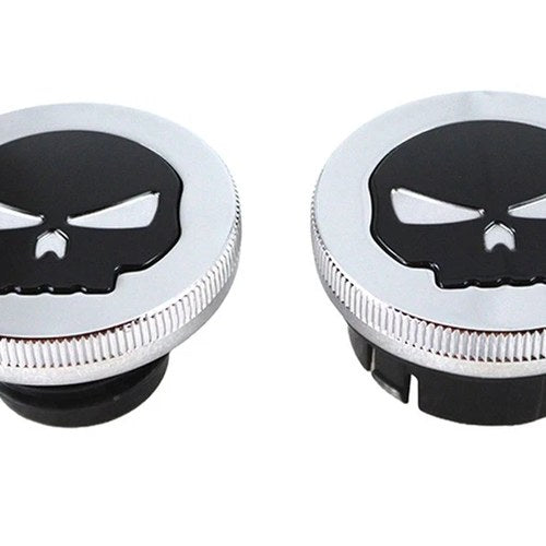 Chrome Skull Style Vented and Dummy Gas Cap Set for Harley-Davidson