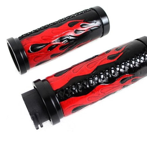 Red Flame Style Grip Set with Black Ends for Harley-Davidson