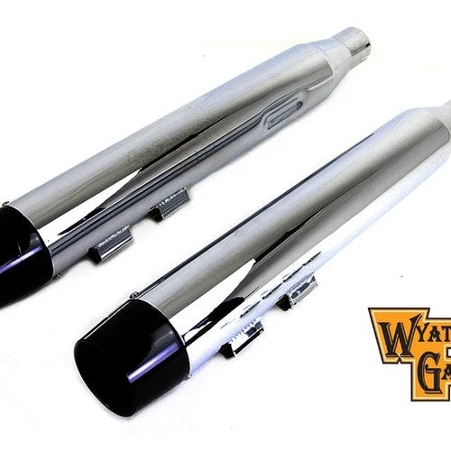 Wyatt Gatling Muffler Set Chrome with Black Conical Tip for Harley-Davidson