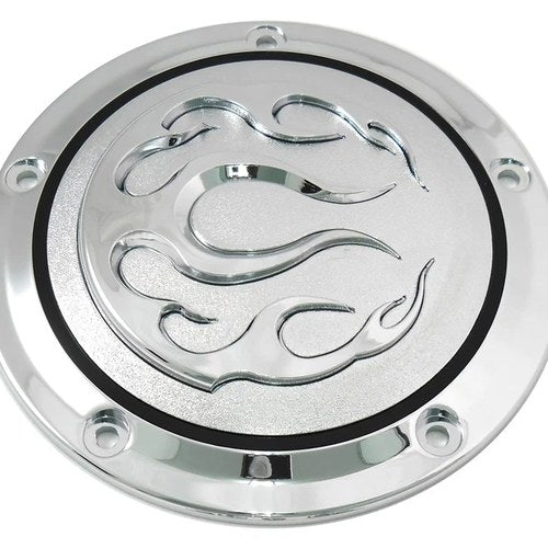Chrome 5-Hole Flame Derby Cover for Harley-Davidson