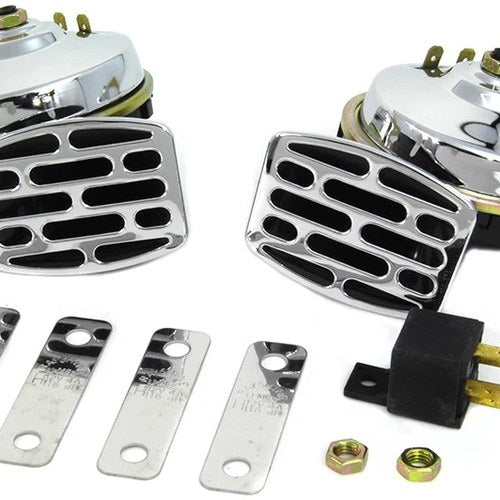 Chrome 12 Volt Twin Horn Set for Harley-Davidson