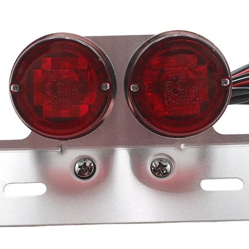Chrome Twin Round Tail Lamp with Alloy License Bracket for Harley-Davidson