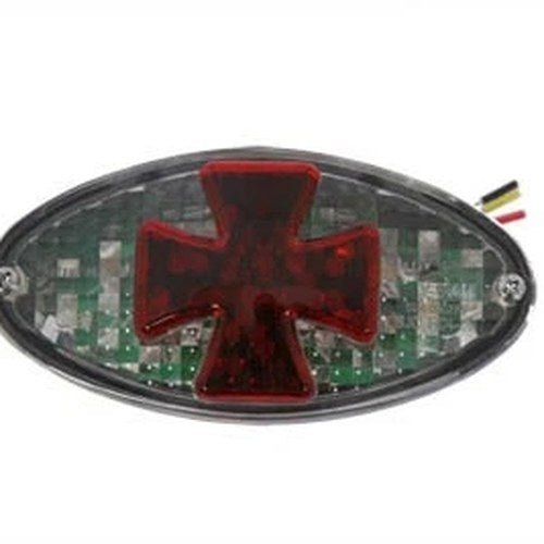 Oval Tail Lamp with Maltese Inset Clear Lens with Red Cross for Harley-Davidson
