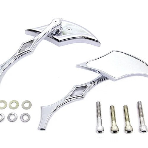 Chrome Diamond Mirror Set with Billet Diamond Stems for Harley-Davidson