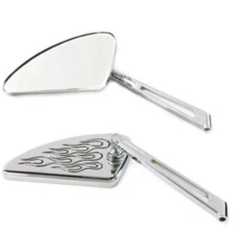 Flame Teardrop Mirror Set with Slotted Stems Chrome for Harley-Davidson