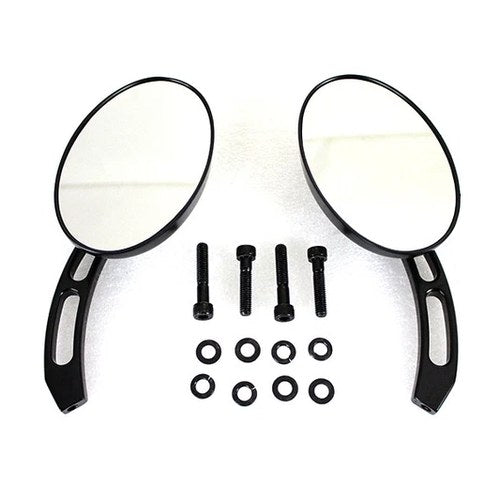 Oval Mirror Set with Billet 3 Slot Stem Black for Harley-Davidson