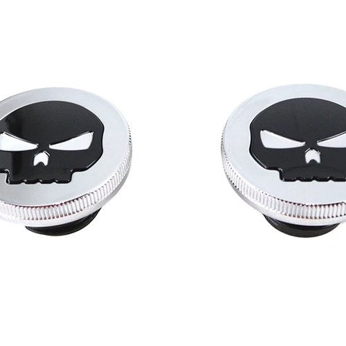 Chrome Skull Style Vented and Non-Vented Gas Cap Set for Harley-Davidson