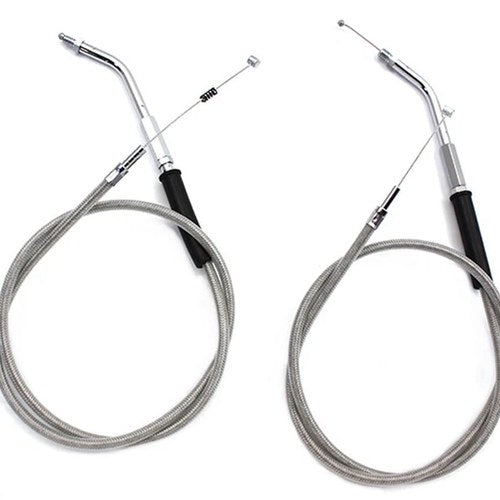 V-Twin 28-0111SP Stainless Steel Throttle and Idle Cable Set - 38 Inch