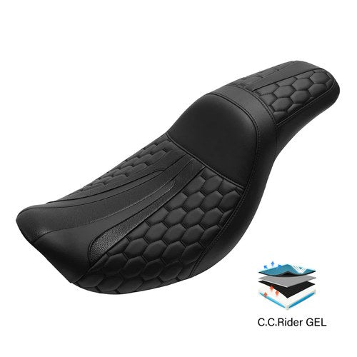 Black Stitches Driver+Passenger Gel Seat Fit For Harley Dyna FXD/FXDWG 2006-2017