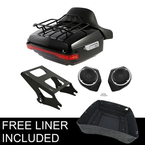 King Trunk Mount Rack Speaker Light Fit For Harley Road King Electra Glide 14-26