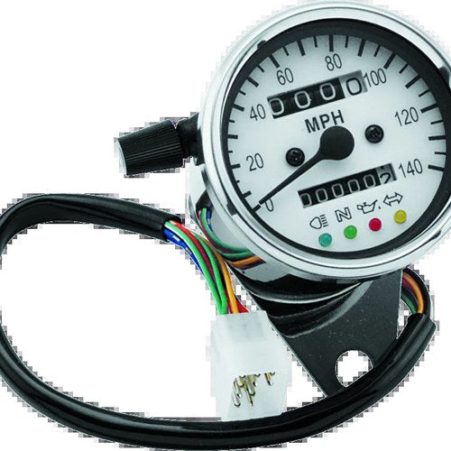 Bikers Choice 2.5 Inch Chrome Speedometer with White Face and 140 Mph for Harley