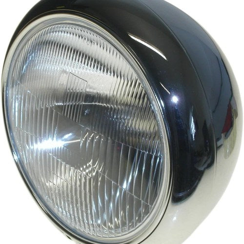 Headlight Round Chrome Bottom Mount Bowl Back 8"