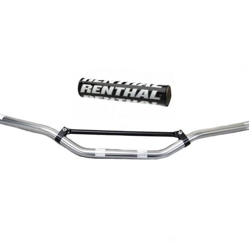 Motocross 7/8" MX Handlebars Silver Aluminium Braced & Black Renthal Bar Pad