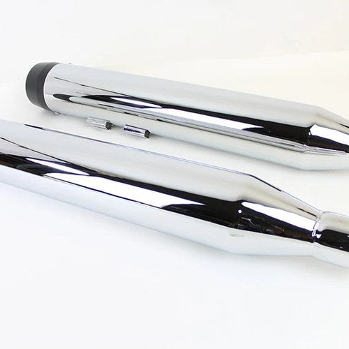 32 inch Chrome Muffler Set with Black Tapered End Tips for Harley-Davidson