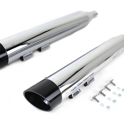 Wyatt Gatling Muffler Set Chrome with Black Slash Down Tip for Harley-Davidson