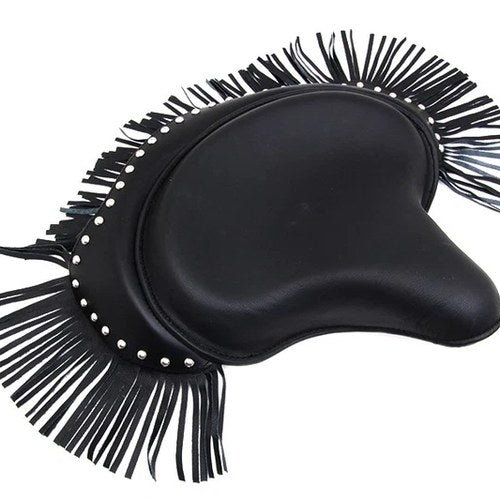 Black Deluxe Solo Seat with Fringe Skirt for Harley-Davidson