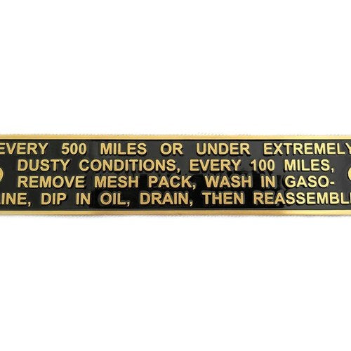 Linkert Brass Air Cleaner Instruction Tag for Harley-Davidson