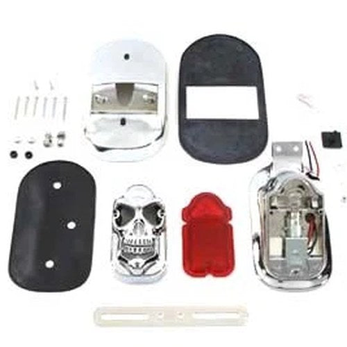 Chrome Tombstone Tail Lamp Kit with Skull Grill for Harley-Davidson