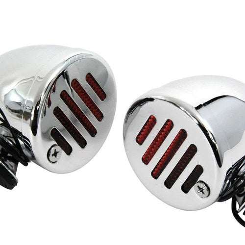 Chrome Shielded Bullet Marker Lamp Set with Red lens for Harley-Davidson